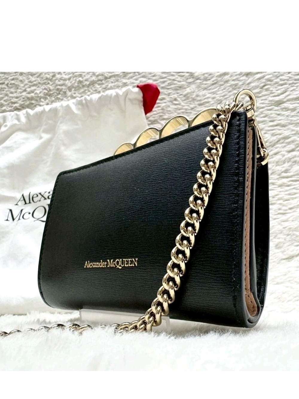 Alexander McQueen Black Leather Crossbody Bag with Gold Chain